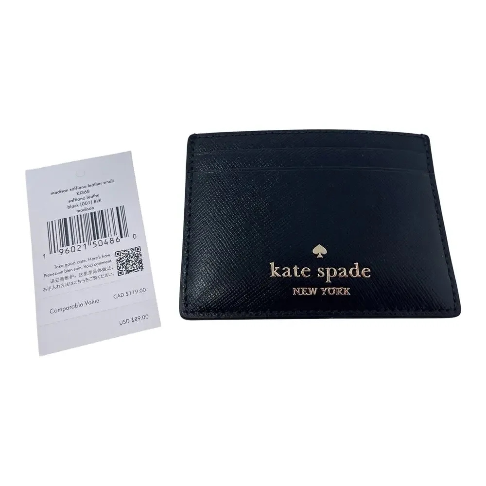 NWT Kate Spade Madison Black Saffiano Leather Slim Card Holder Wallet $89